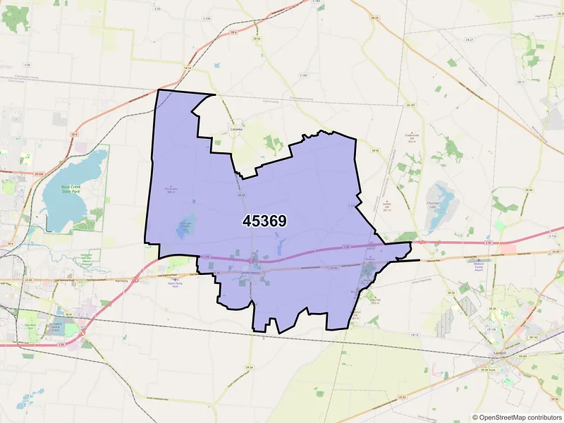Map of ZIP Code 45369 — South Vienna, OH
