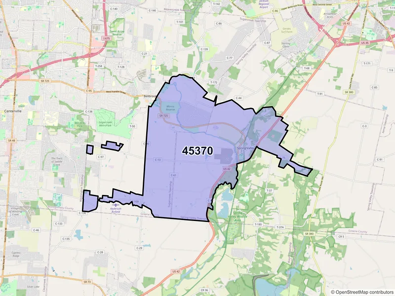 Map of ZIP Code 45370 — Spring Valley, OH