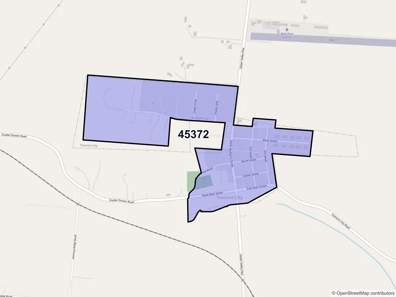 Map of Tremont City, Ohio and ZIP codes