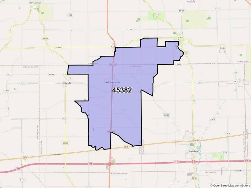 Map of West Manchester, Ohio and ZIP codes