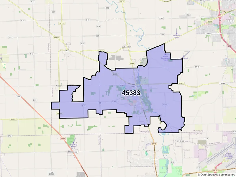 Map of ZIP Code 45383 — West Milton, OH