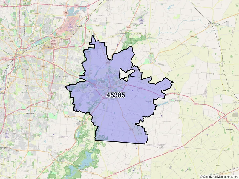 Map of ZIP Code 45385 — Xenia, OH