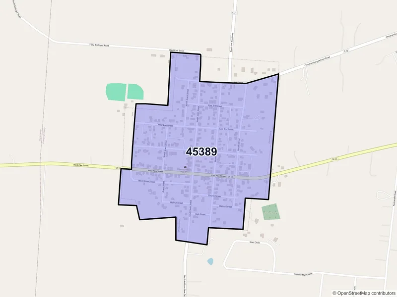 Map of Christiansburg, Ohio and ZIP codes