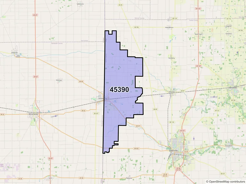 Map of ZIP Code 45390 — Union City, OH