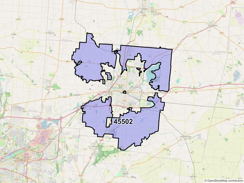 Map of ZIP Code 45502 — Springfield, OH