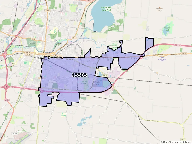 Map of ZIP Code 45505 — Springfield, OH