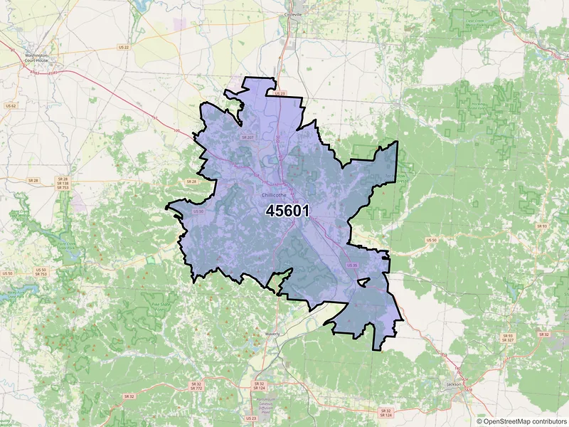 Map of Chillicothe, Ohio and ZIP codes