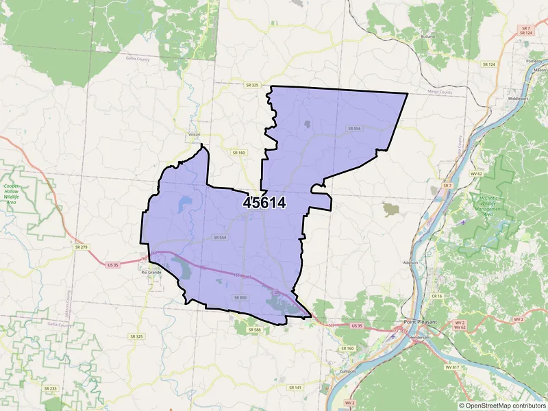 Map of ZIP Code 45614 — Bidwell, OH