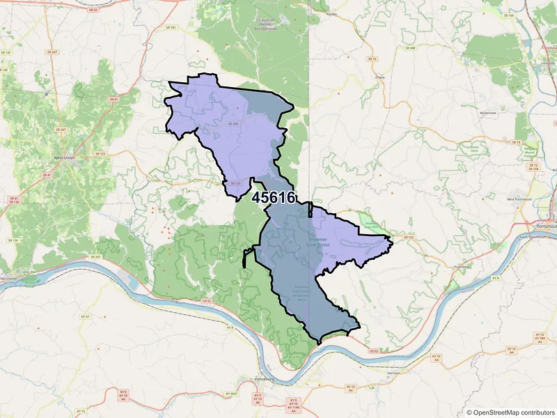 Map of ZIP Code 45616 — Blue Creek, OH