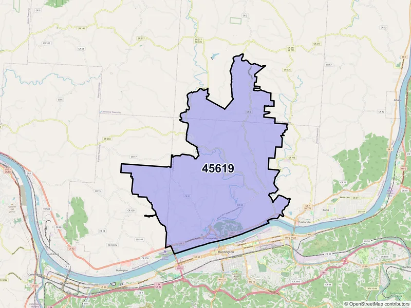 Map of ZIP Code 45619 — Chesapeake, OH