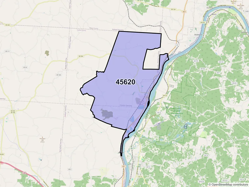 Map of ZIP Code 45620 — Cheshire, OH