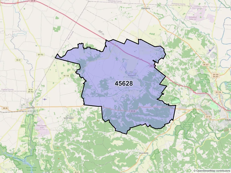 Map of ZIP Code 45628 — Frankfort, OH