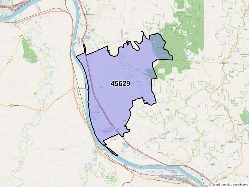 Map of Franklin Furnace, Ohio and ZIP codes