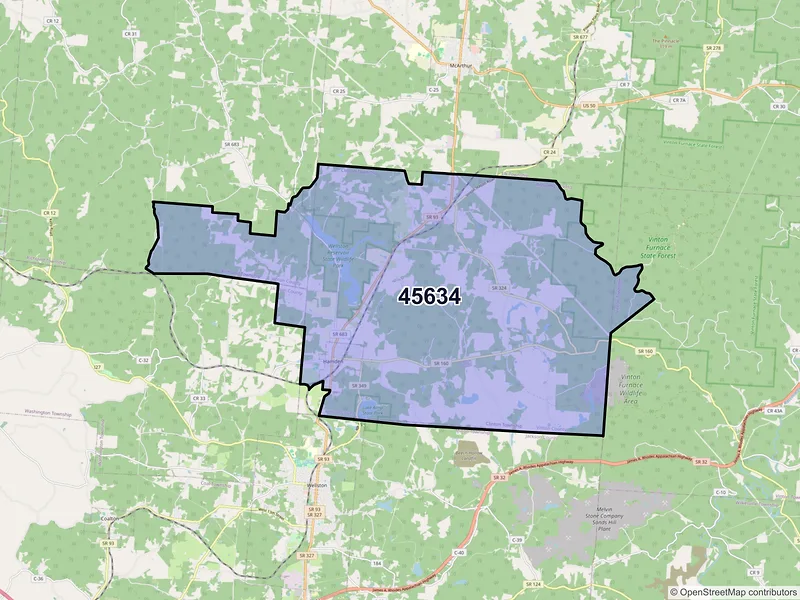 Map of Hamden, Ohio and ZIP codes