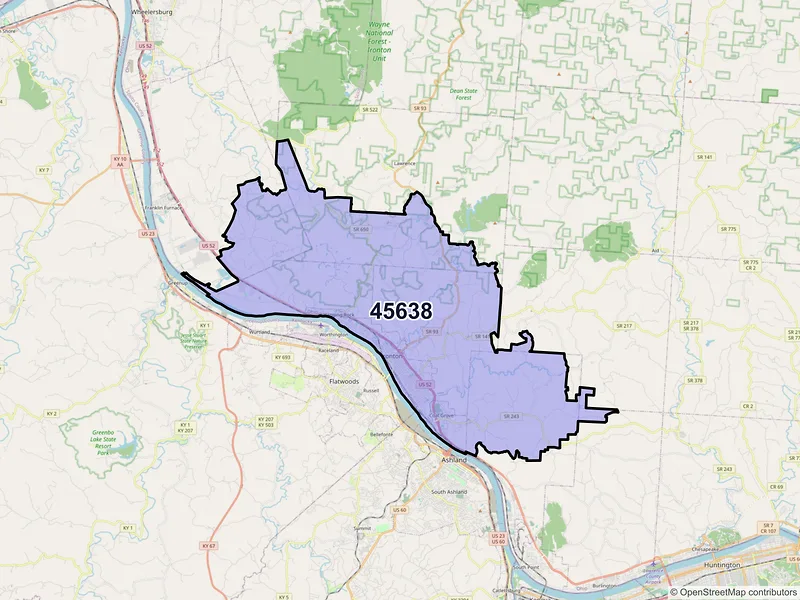 Map of ZIP Code 45638 — Ironton, OH