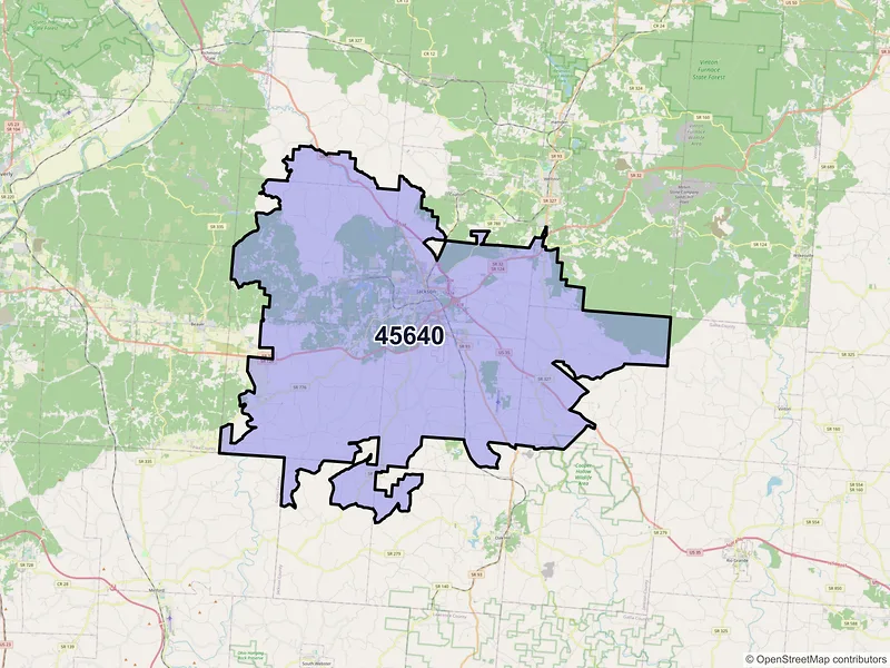 Map of Jackson, Ohio and ZIP codes