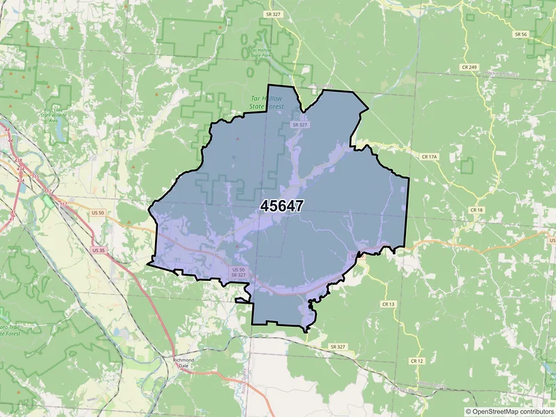 Map of ZIP Code 45647 — Londonderry, OH