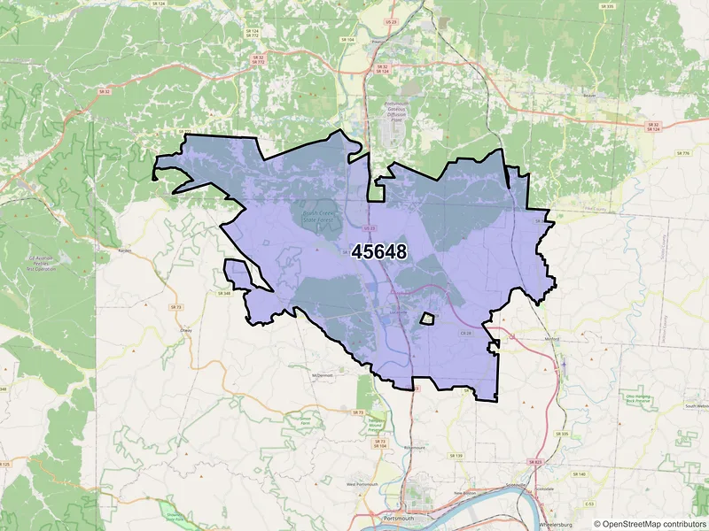 Map of ZIP Code 45648 — Lucasville, OH
