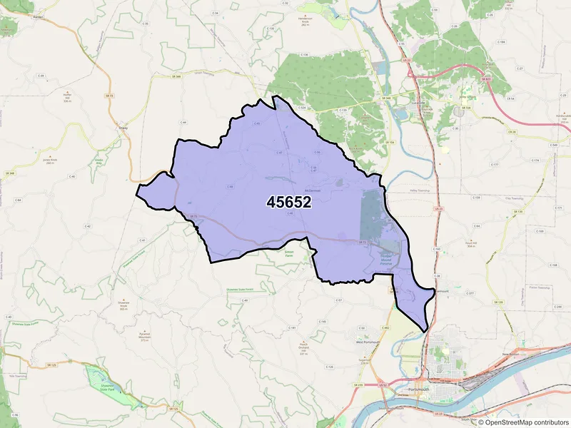 Map of ZIP Code 45652 — Mc Dermott, OH