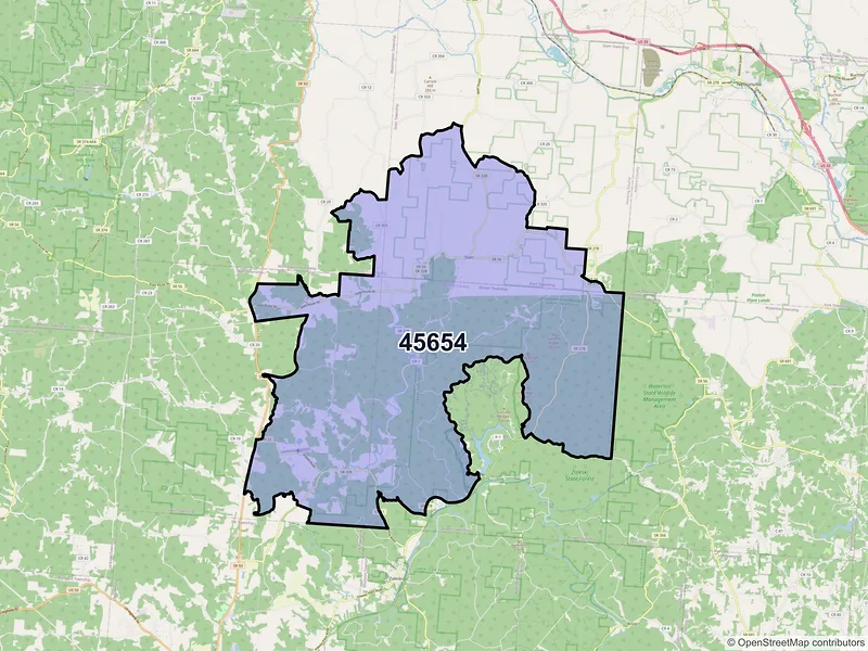 Map of New Plymouth, Ohio and ZIP codes