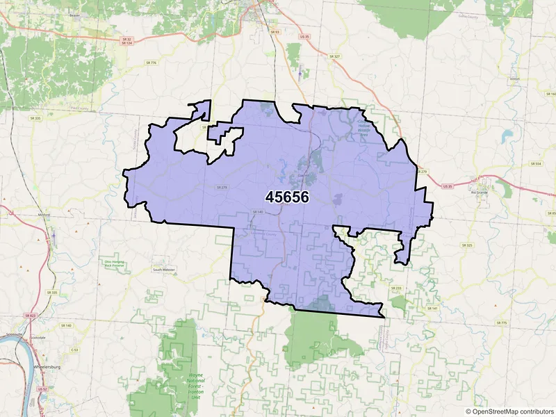 Map of ZIP Code 45656 — Oak Hill, OH