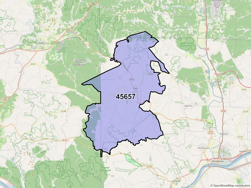 Map of ZIP Code 45657 — Otway, OH