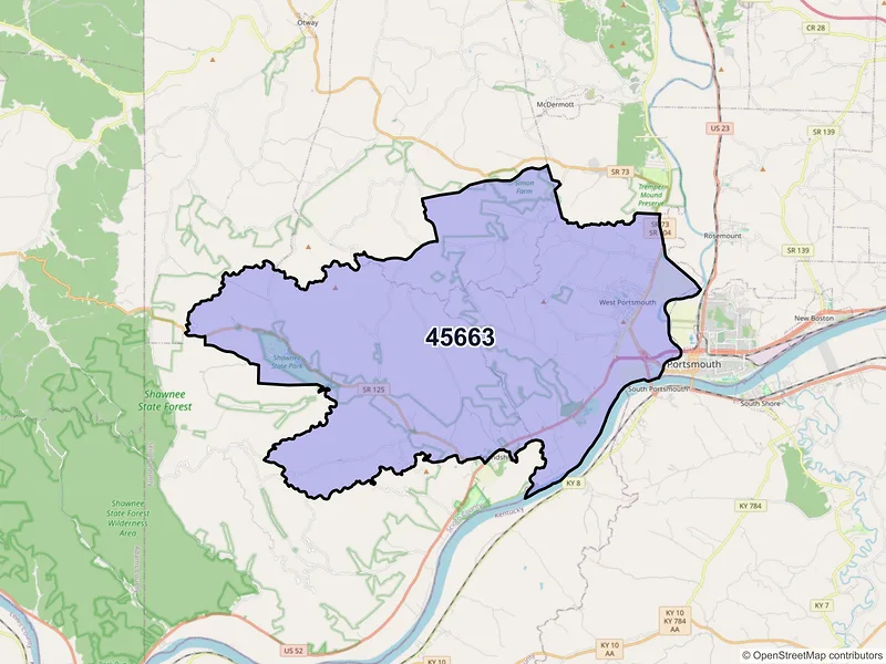 Map of ZIP Code 45663 — West Portsmouth, OH