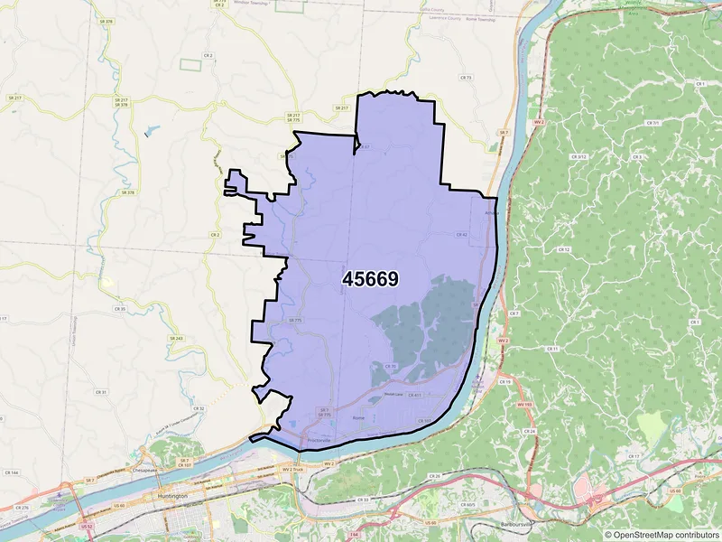 Map of ZIP Code 45669 — Proctorville, OH