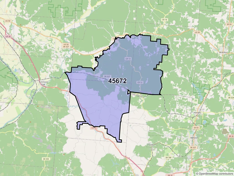 Map of ZIP Code 45672 — Ray, OH