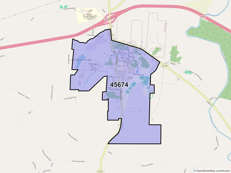 Map of Rio Grande, Ohio and ZIP codes