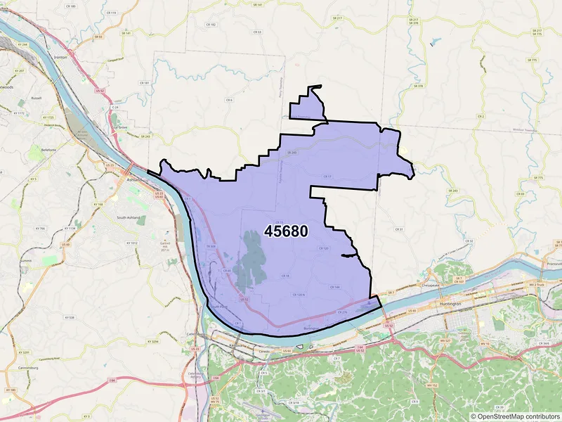Map of South Point, Ohio and ZIP codes