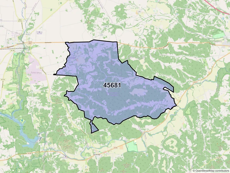 Map of ZIP Code 45681 — South Salem, OH