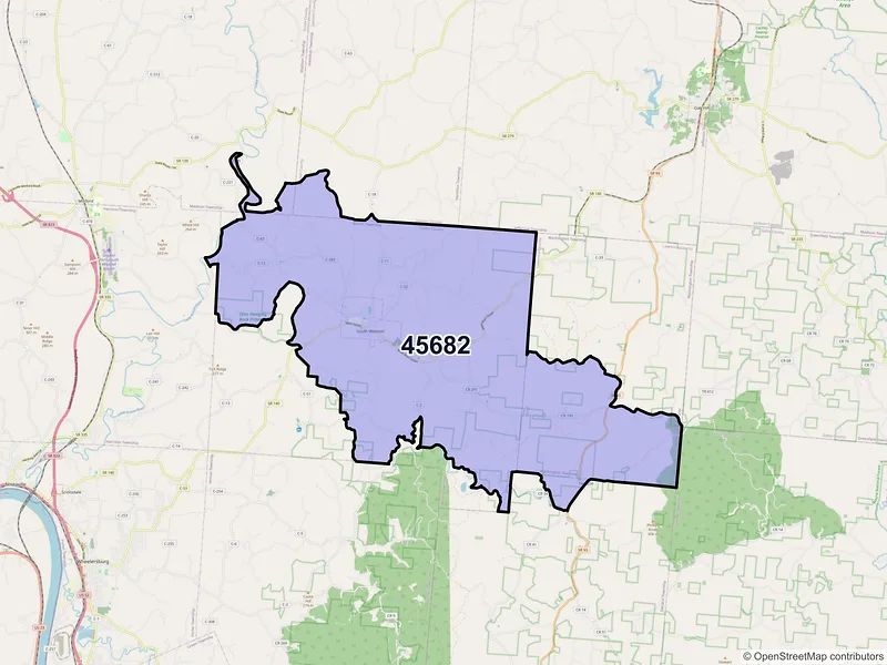 Map of South Webster, Ohio and ZIP codes
