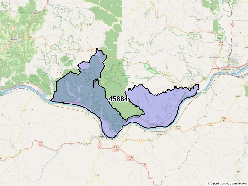 Map of ZIP Code 45684 — Stout, OH
