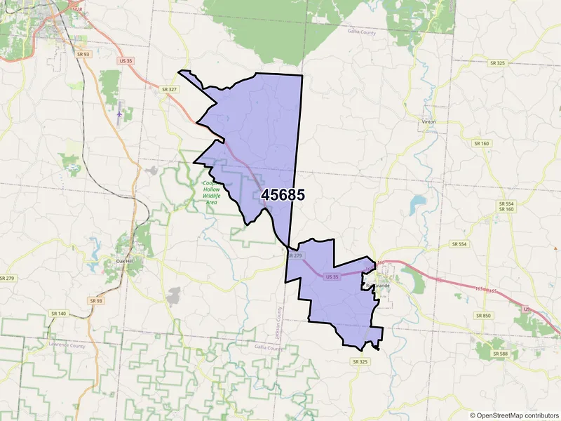 Map of ZIP Code 45685 — Thurman, OH