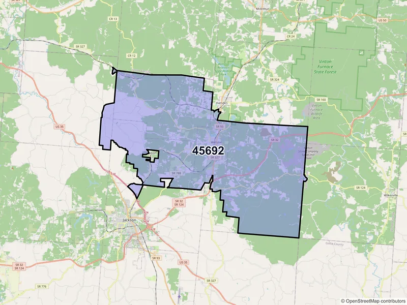 Map of ZIP Code 45692 — Wellston, OH