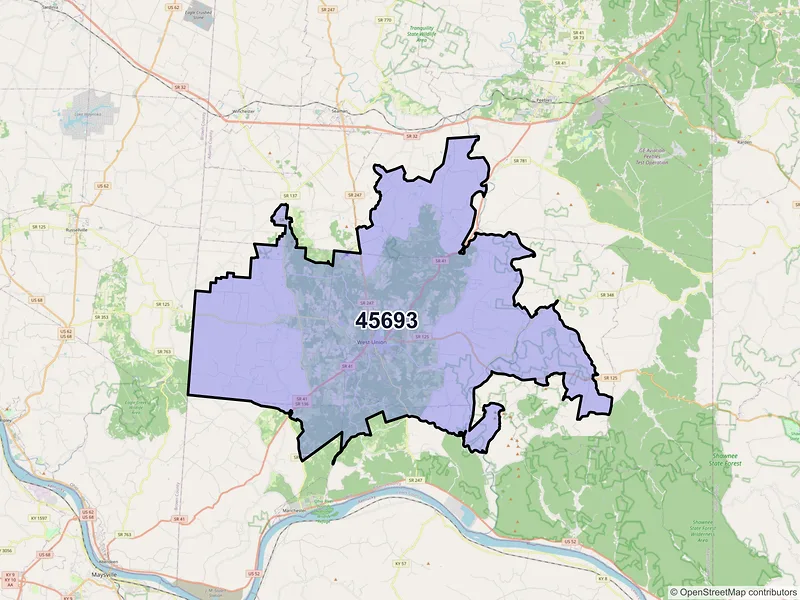 Map of West Union, Ohio and ZIP codes