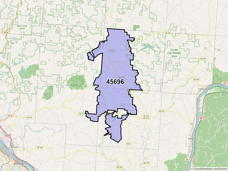 Map of ZIP Code 45696 — Willow Wood, OH