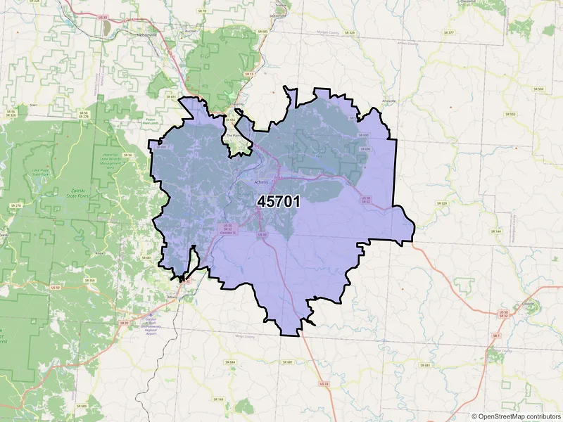 Map of ZIP Code 45701 — Athens, OH