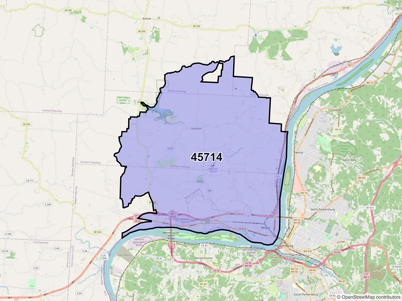 Map of ZIP Code 45714 — Belpre, OH