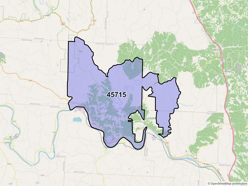 Map of ZIP Code 45715 — Beverly, OH