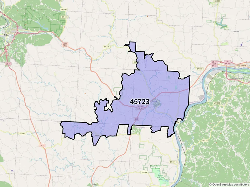Map of Coolville, Ohio and ZIP codes