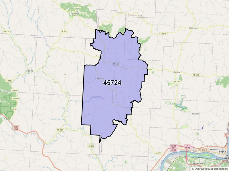 Map of ZIP Code 45724 — Cutler, OH