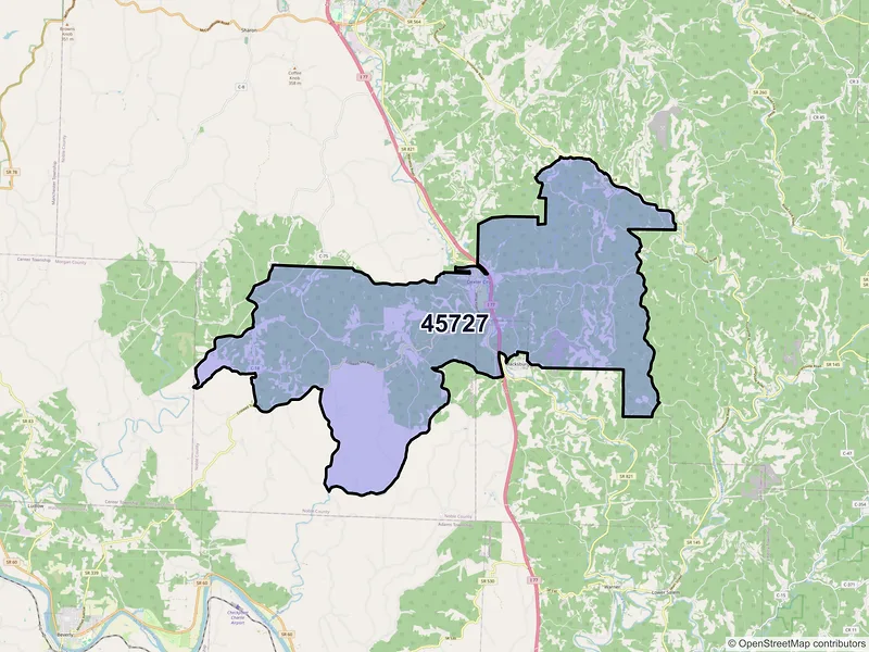 Map of ZIP Code 45727 — Dexter City, OH