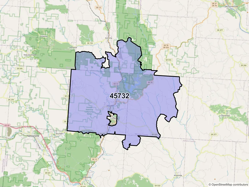 Map of ZIP Code 45732 — Glouster, OH