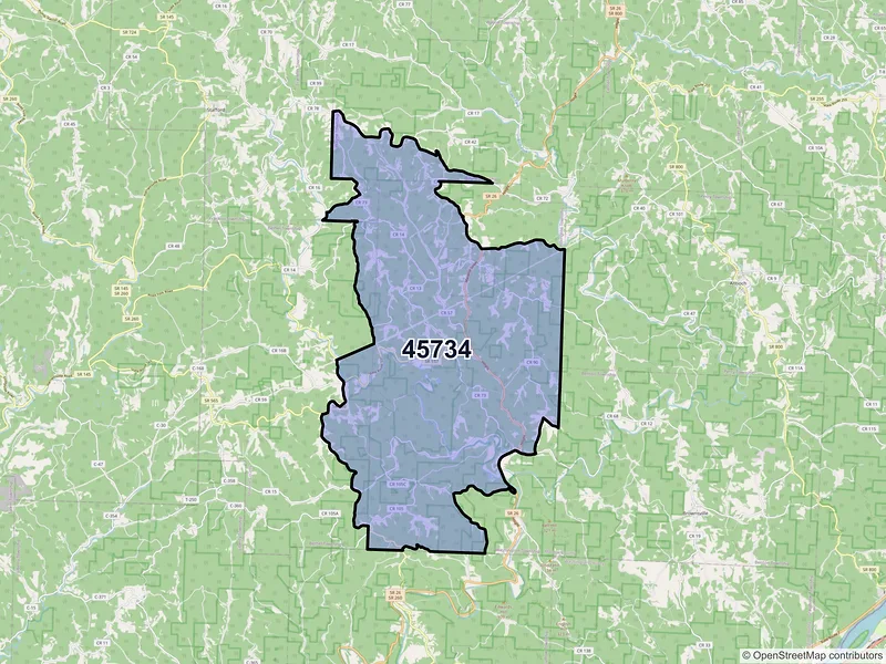 Map of ZIP Code 45734 — Graysville, OH