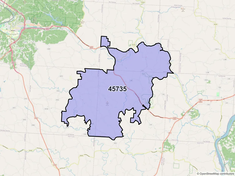 Map of Guysville, Ohio and ZIP codes