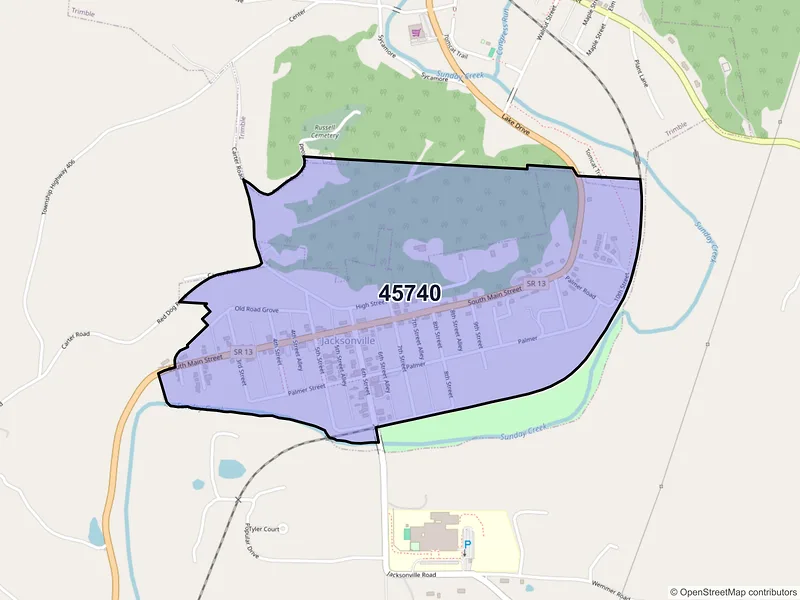 Map of Jacksonville, Ohio and ZIP codes