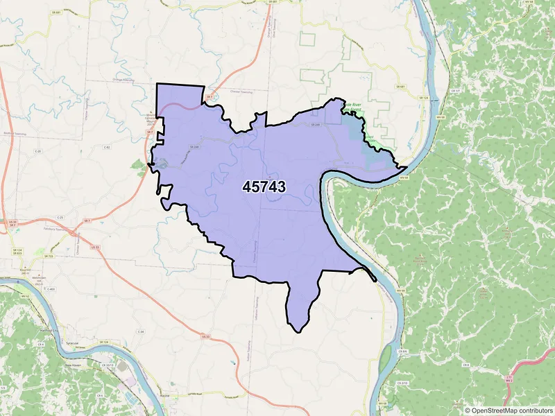 Map of ZIP Code 45743 — Long Bottom, OH