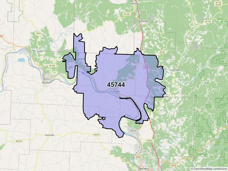 Map of ZIP Code 45744 — Lowell, OH